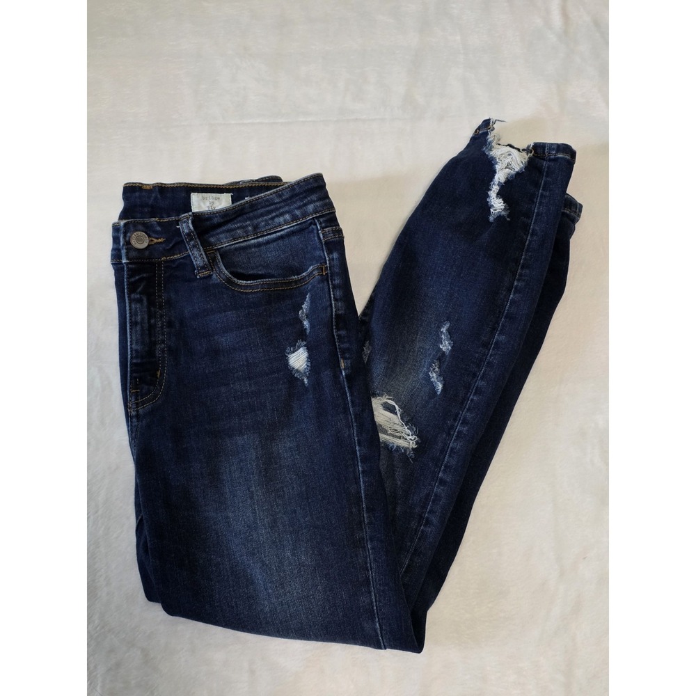 Bridge by Gly Buckle Jeans Womens Size 29 Distressed Dark Wash High Rise Skinny
